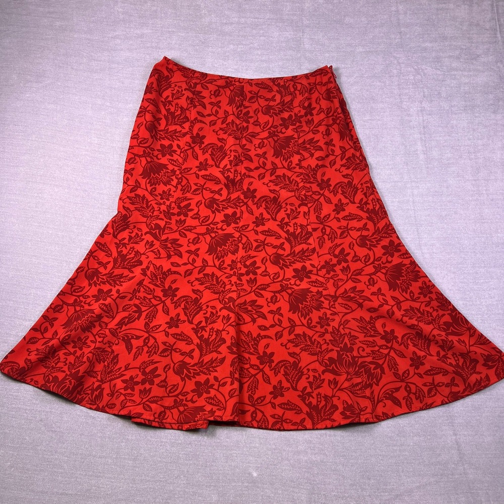 Judith Hart Collection Floral A-Line High Waist Midi Skirt Womens 10 Red